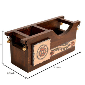 Brown - Cutlery Holder Handcrafted in Wood with Folk Art (9.2x3.3x4