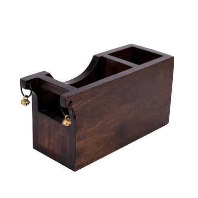 Brown - Cutlery Holder Handcrafted in Wood with Madhubani Art (8x3.5x4