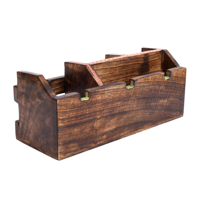 Brown - Cutlery Holder Handcrafted in Wood with Tribal Art (10x4x4