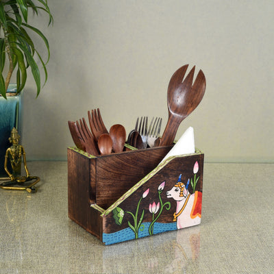Brown - Pichhwai Dhenu Cutlery Storage Stand