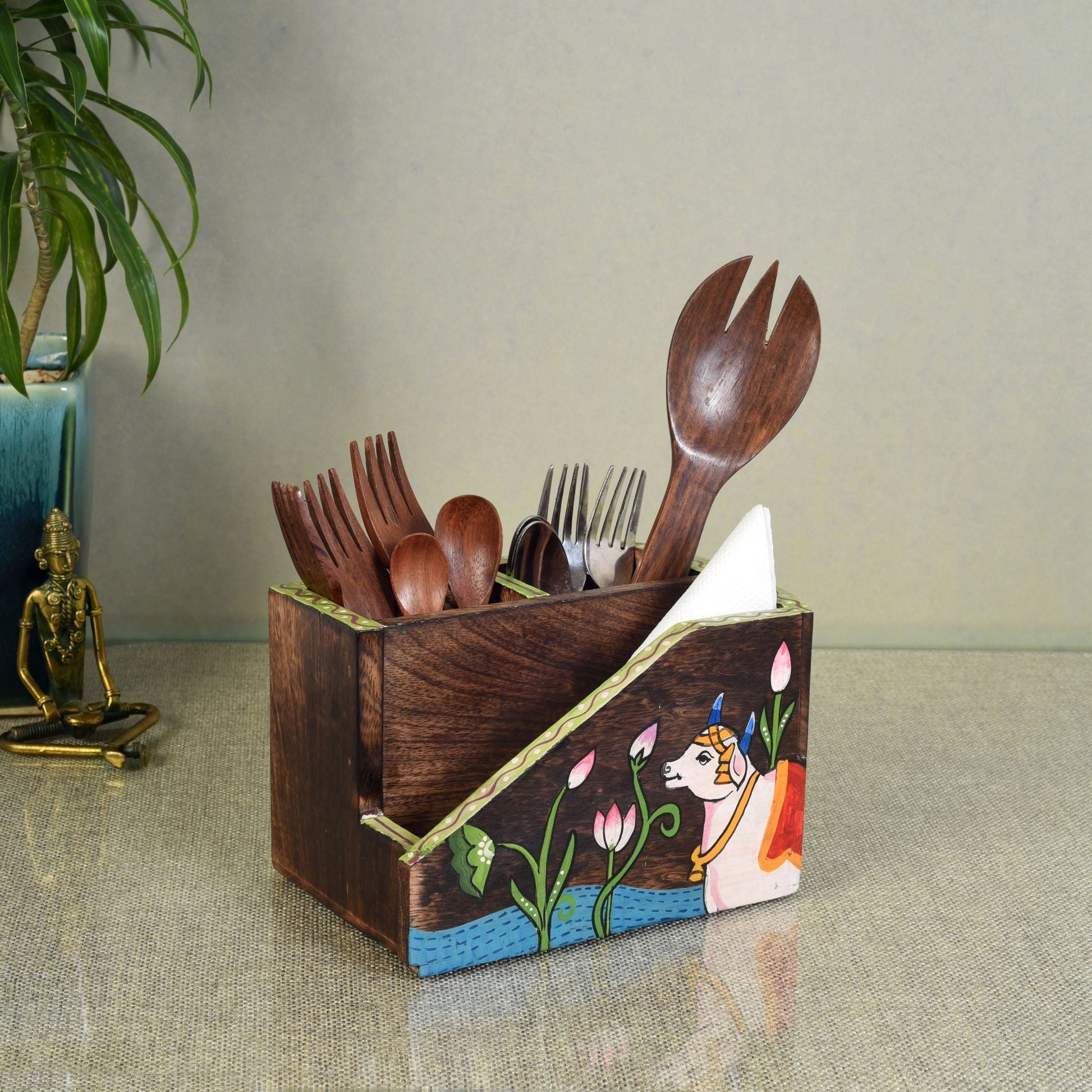 Brown - Pichhwai Dhenu Cutlery Storage Stand