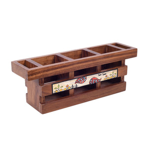 Brown - Handcrafted Flora Cutlery Storage Box (12.5x3.5x4.5)