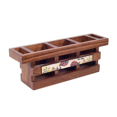 Brown - Handcrafted Flora Cutlery Storage Box (12.5x3.5x4.5)