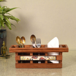 Brown - Handcrafted Flora Cutlery Storage Box (12.5x3.5x4.5)