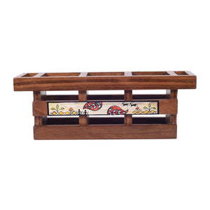 Brown - Handcrafted Flora Cutlery Storage Box (12.5x3.5x4.5)