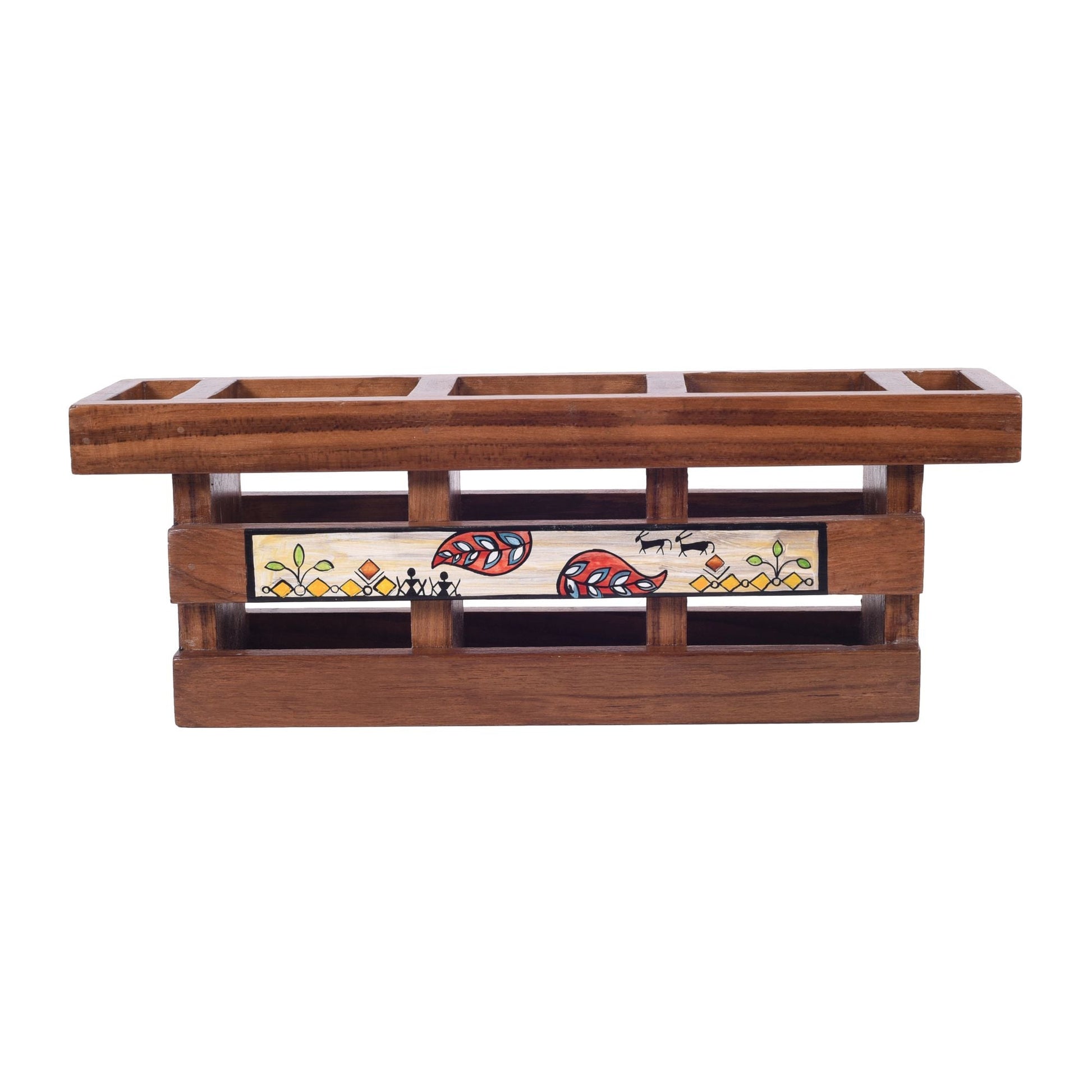 Brown - Handcrafted Flora Cutlery Storage Box (12.5x3.5x4.5)