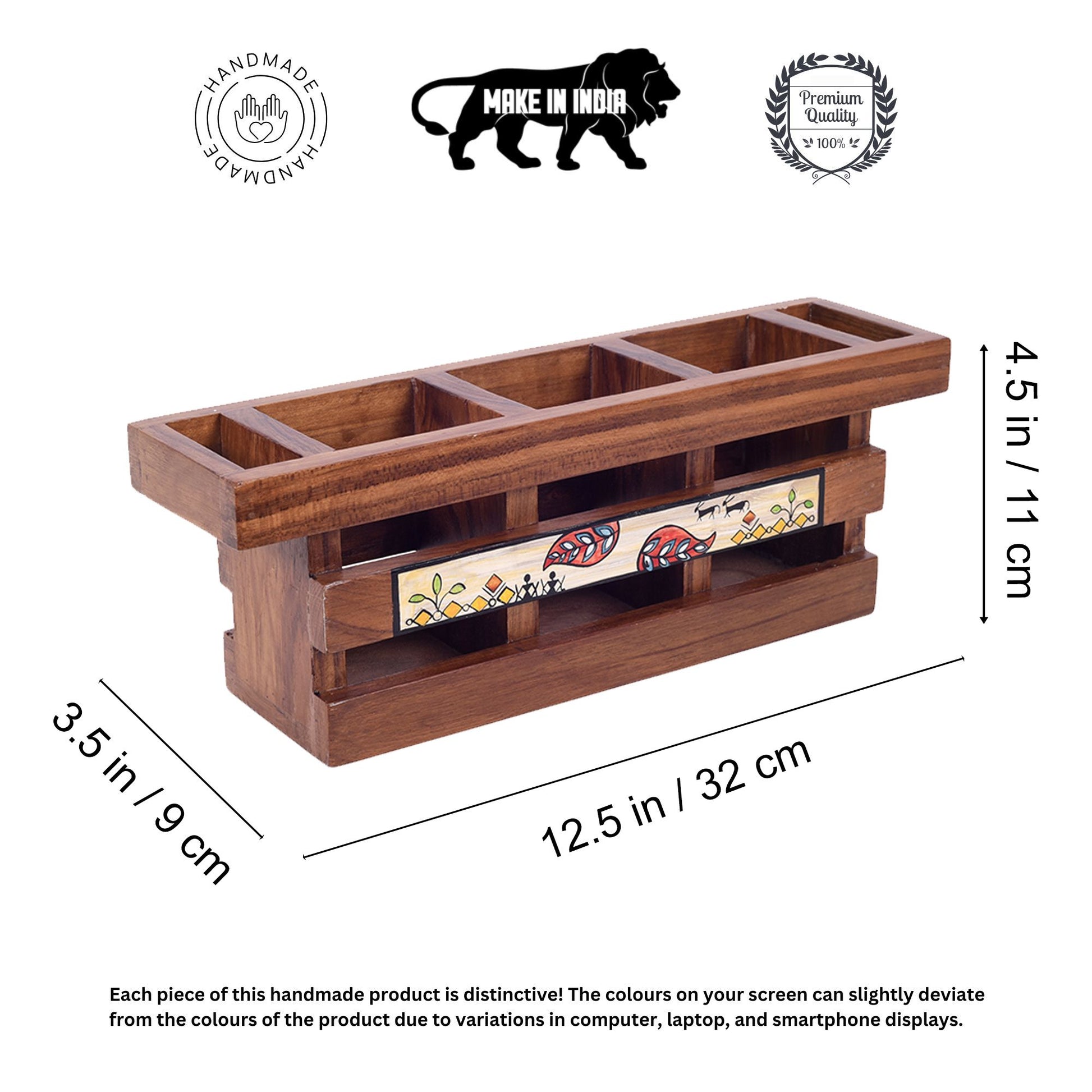 Brown - Handcrafted Flora Cutlery Storage Box (12.5x3.5x4.5)
