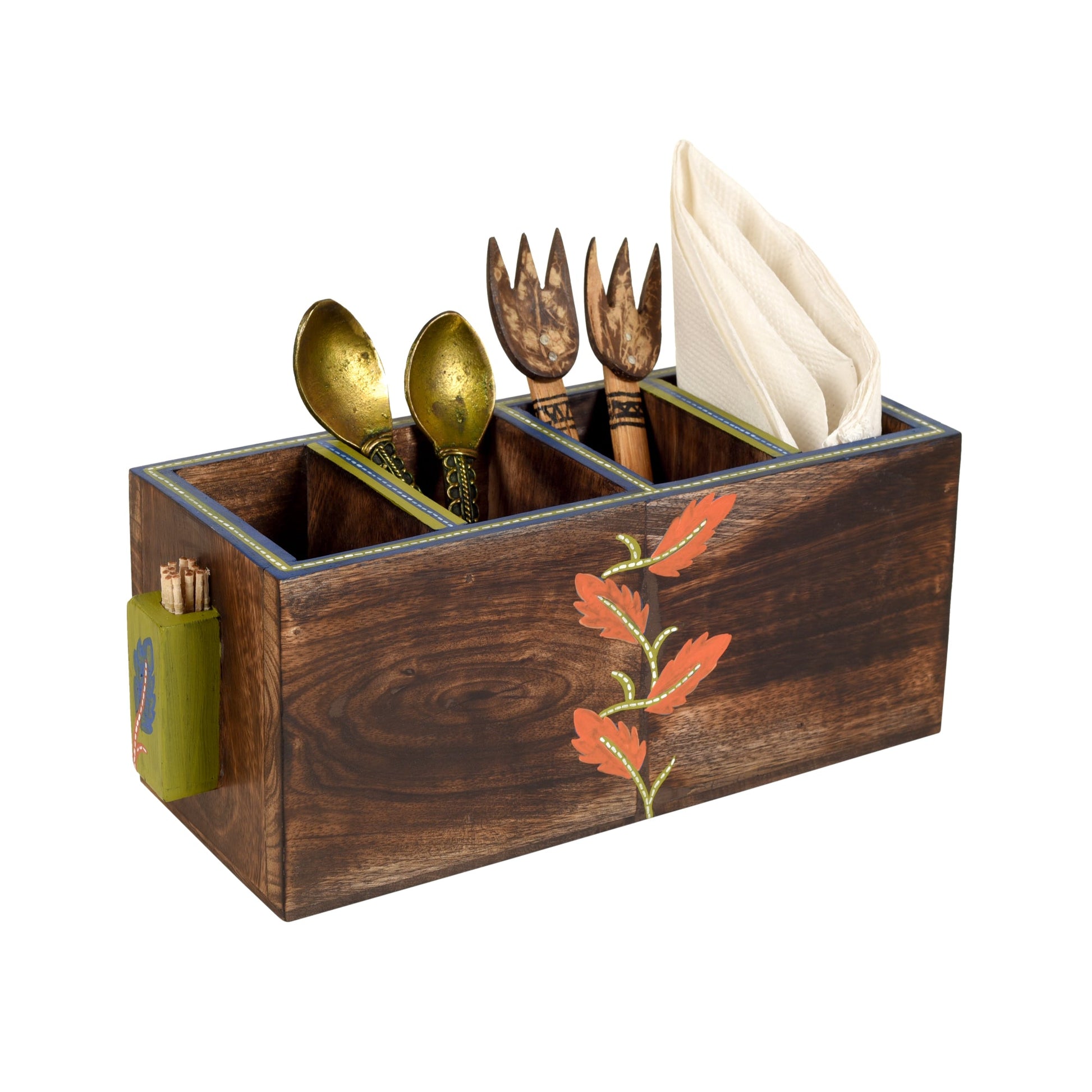 Brown - Autumn Leaf Cutlery Stand Handcrafted in Wood
