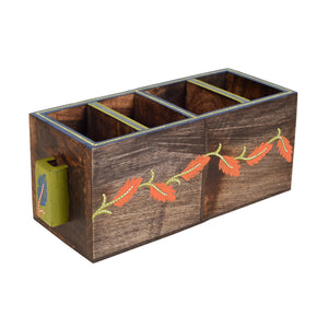 Brown - Autumn Leaf Cutlery Stand Handcrafted in Wood