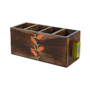 Brown - Autumn Leaf Cutlery Stand Handcrafted in Wood