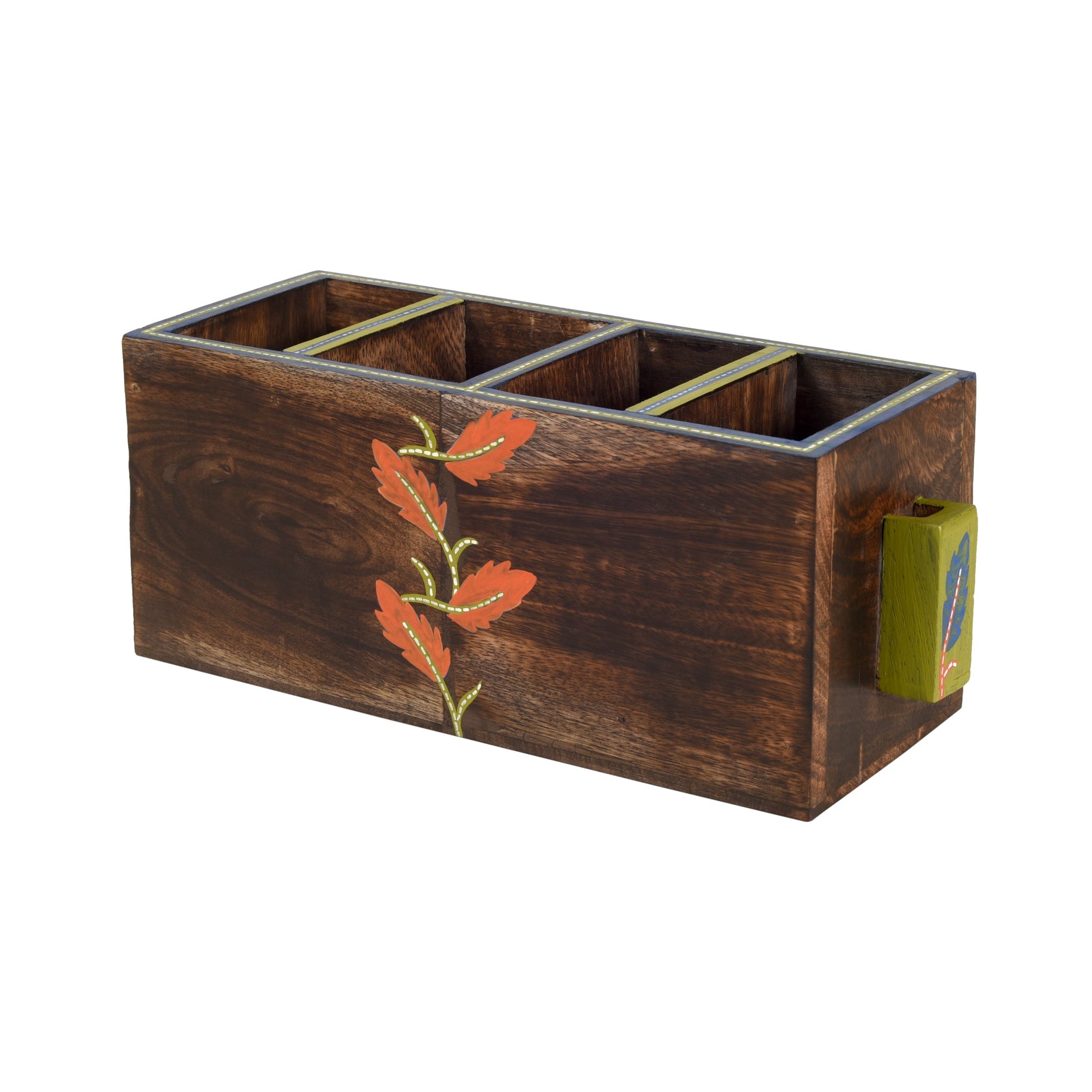 Brown - Autumn Leaf Cutlery Stand Handcrafted in Wood