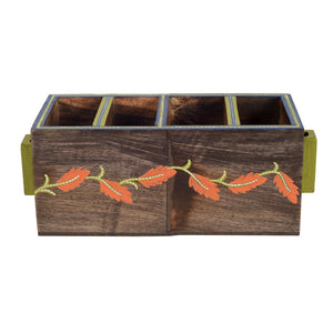 Brown - Autumn Leaf Cutlery Stand Handcrafted in Wood