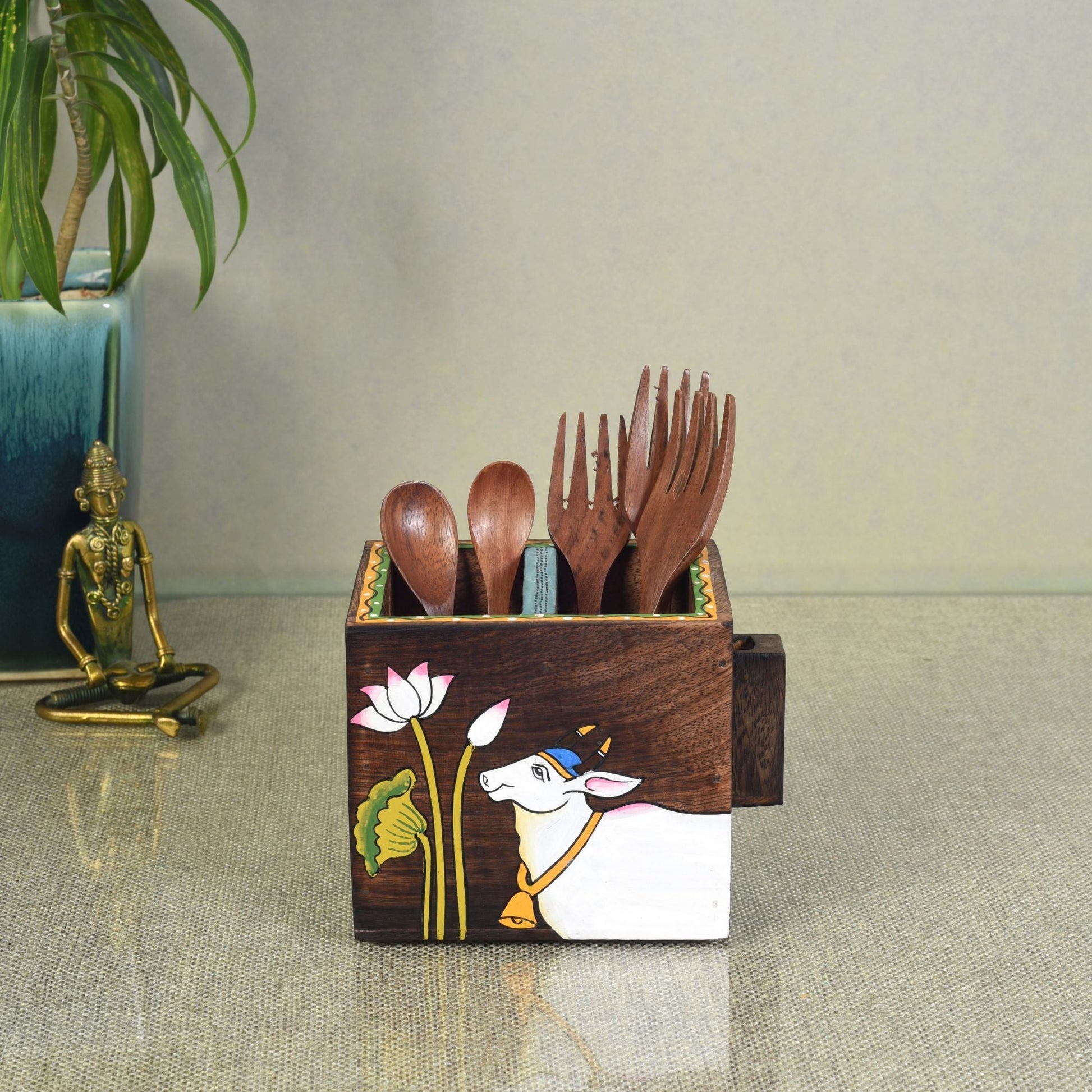 Brown - Pichhwai Leela Cutlery Holder