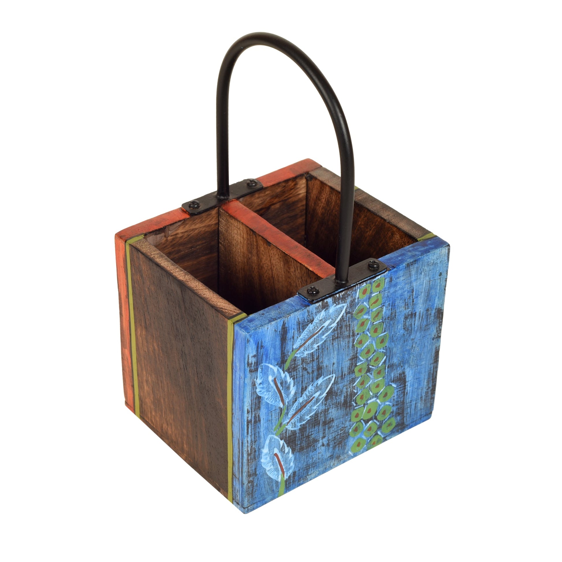 'Leaf of Nature' Cutlery Holder Handcrafted in Mango Wood