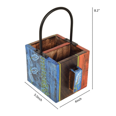 'Leaf of Nature' Cutlery Holder Handcrafted in Mango Wood