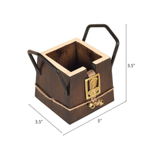 Brown - Handcrafted Wooden Cutlery Holder with Dhokra Art (3.5 x 5 in)