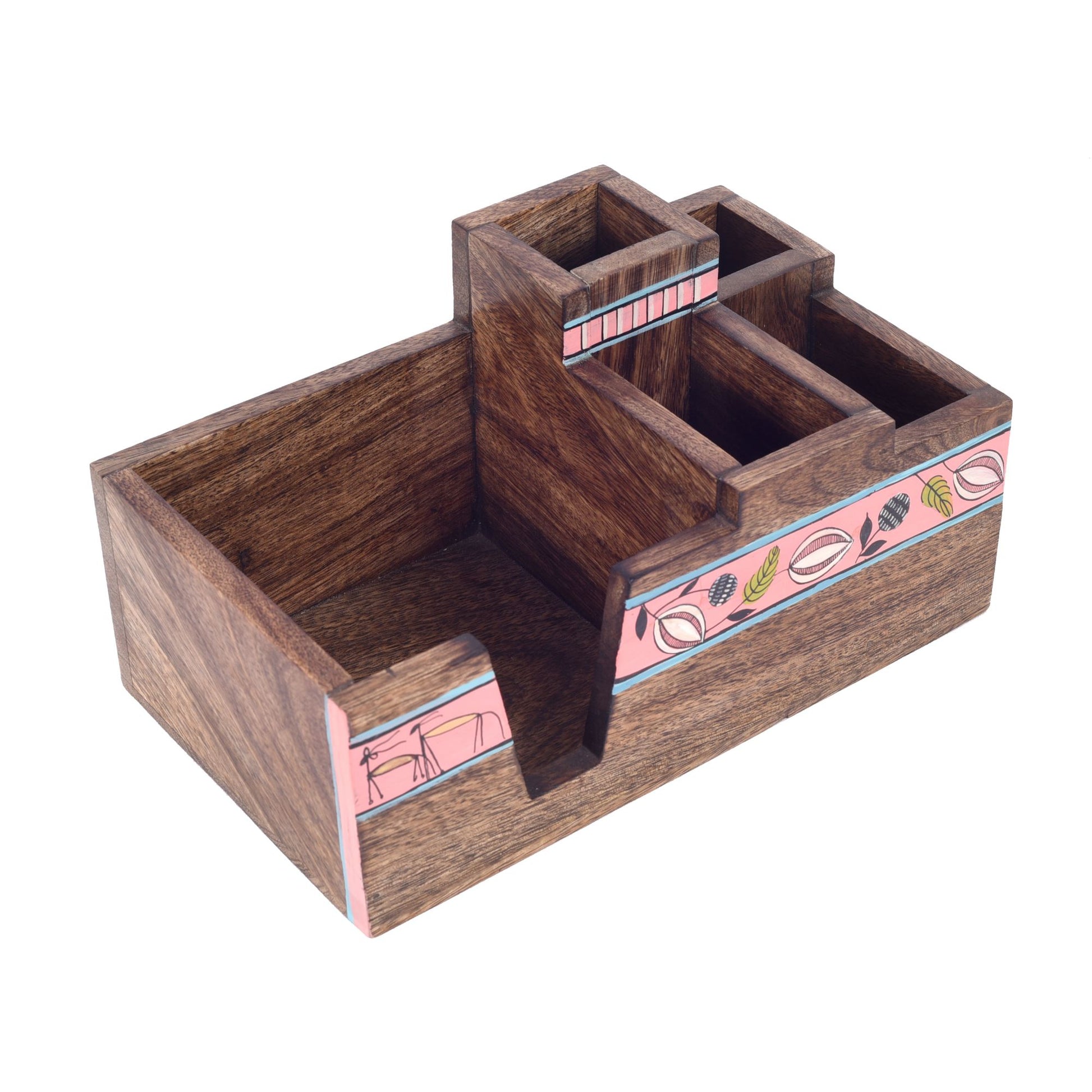 Brown - Leafy Charm Wooden Cutlery Holder (10x6x5)