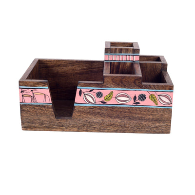 Brown - Leafy Charm Wooden Cutlery Holder (10x6x5)
