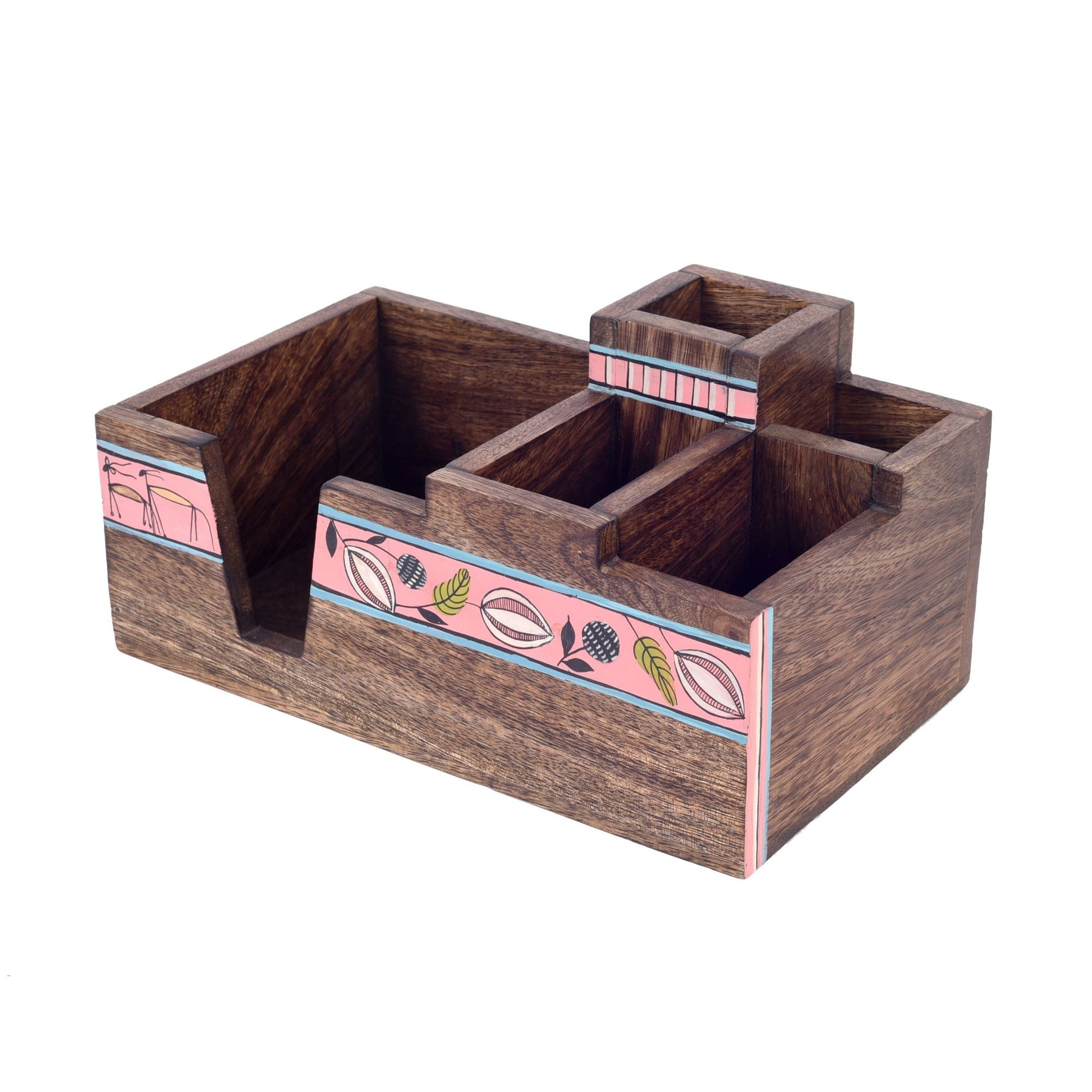 Brown - Leafy Charm Wooden Cutlery Holder (10x6x5)