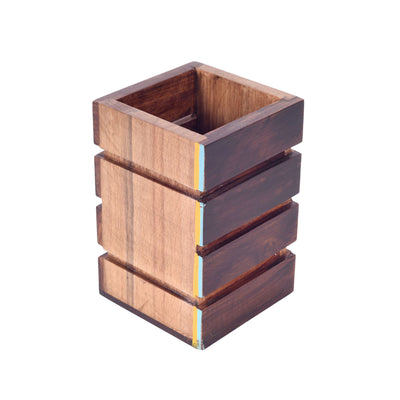 Brown - Artistic Flair Wooden Spoons Holder (3.5x3.5x5)