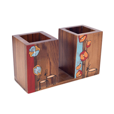 Brown - Floral Delights Wooden Cutlery Holder (7.5x3x4)