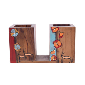 Brown - Floral Delights Wooden Cutlery Holder (7.5x3x4)