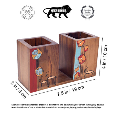 Brown - Floral Delights Wooden Cutlery Holder (7.5x3x4)