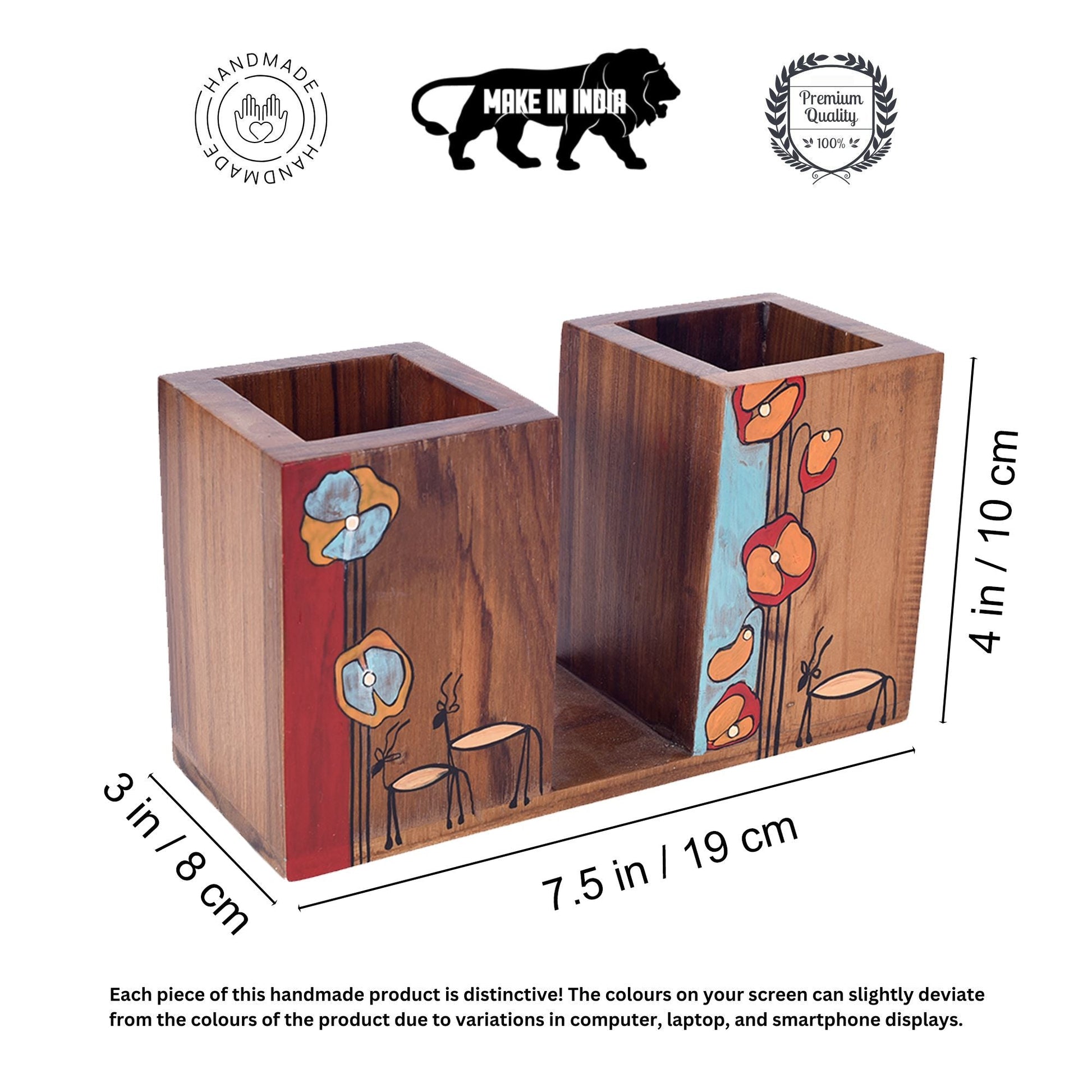 Brown - Floral Delights Wooden Cutlery Holder (7.5x3x4)