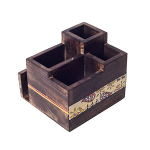 Brown - Flowers Of Life Cutlery Holder Box (6x6x5)
