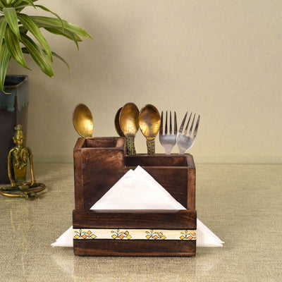 Brown - Flowers Of Life Cutlery Holder Box (6x6x5)