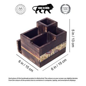 Brown - Flowers Of Life Cutlery Holder Box (6x6x5)