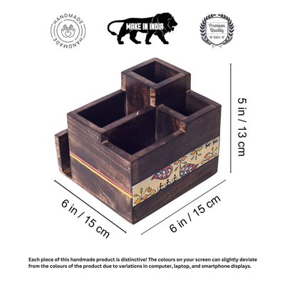 Brown - Flowers Of Life Cutlery Holder Box (6x6x5)