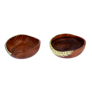 Brown - Bowl Handcrafted in Wood with Tribal Art (Set of 2) (2x4.5