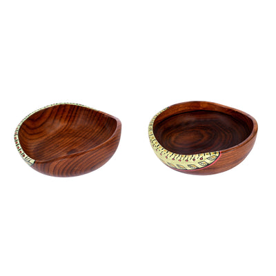 Brown - Bowl Handcrafted in Wood with Tribal Art (Set of 2) (2x4.5