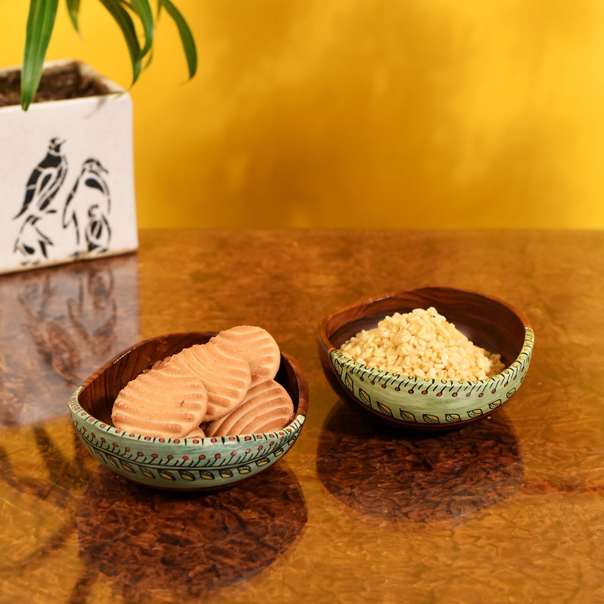 Brown - Bowl Handcrafted in Wood with Tribal Art (Set of 2) (2x4.5")