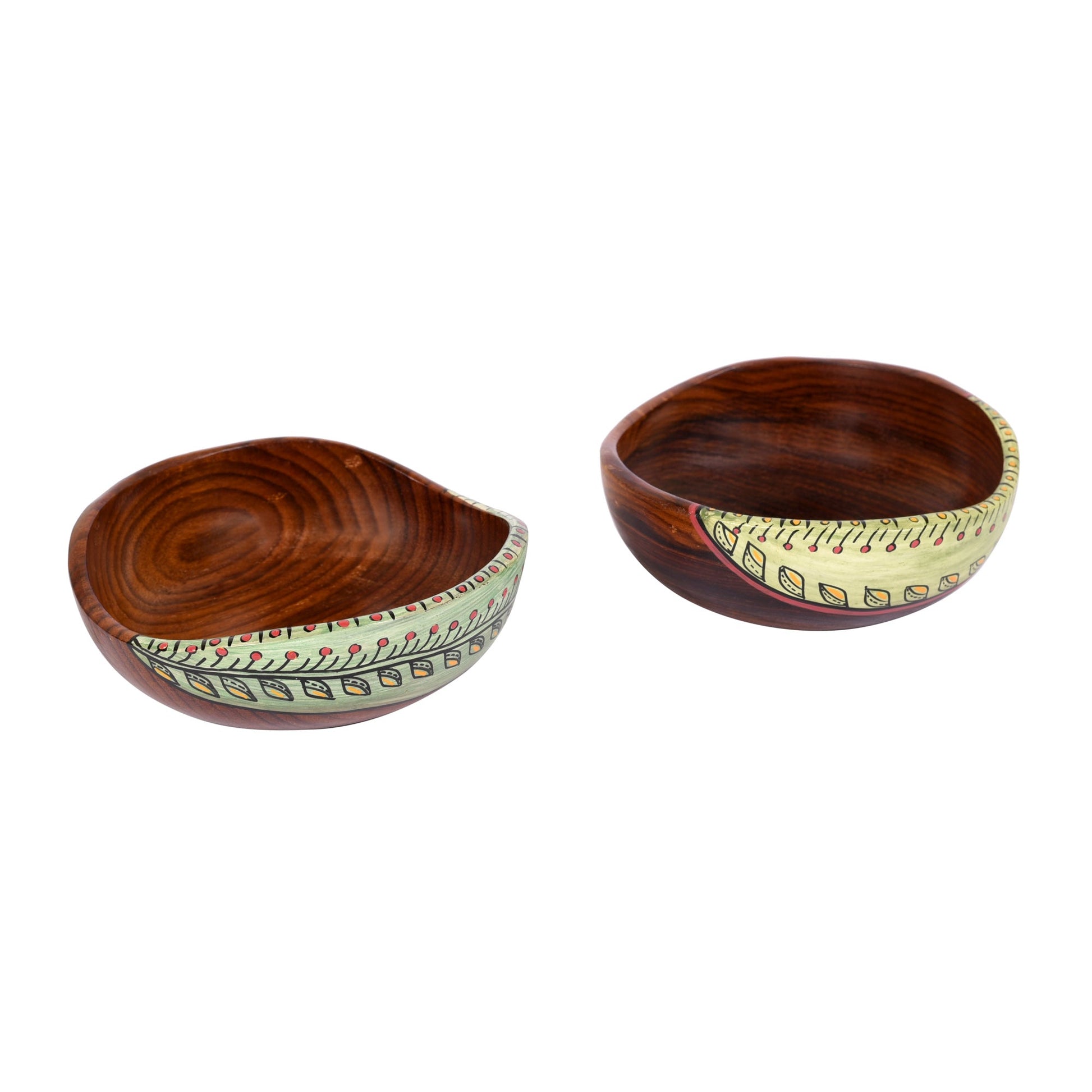 Brown - Bowl Handcrafted in Wood with Tribal Art (Set of 2) (2x4.5")
