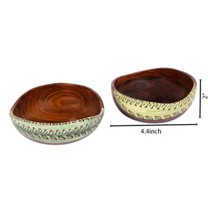 Brown - Bowl Handcrafted in Wood with Tribal Art (Set of 2) (2x4.5