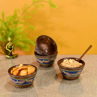 Brown - Hand-painted Wooden Autumn Leaf Bowls-Set of 4