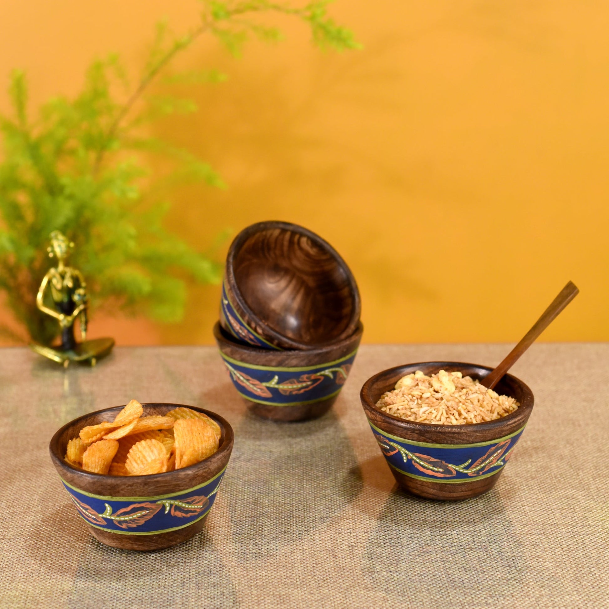Brown - Hand-painted Wooden Autumn Leaf Bowls-Set of 4