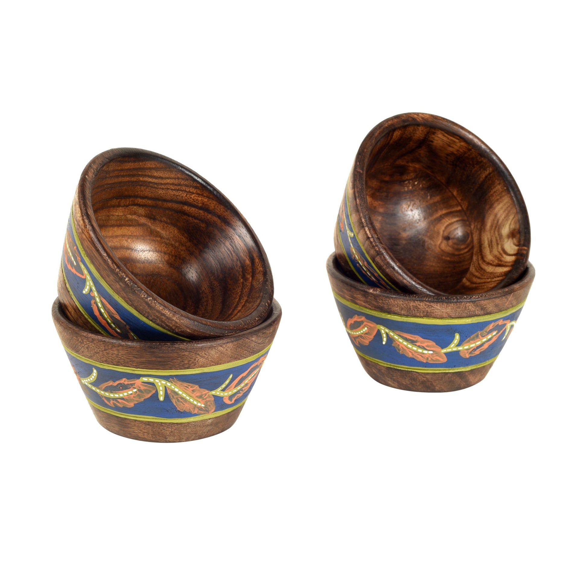 Brown - Hand-painted Wooden Autumn Leaf Bowls-Set of 4