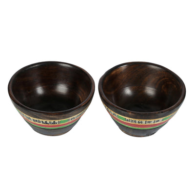 Brown - Bowls & Tray in Wood Hand-painted, Fish Handles So3 (11x5)