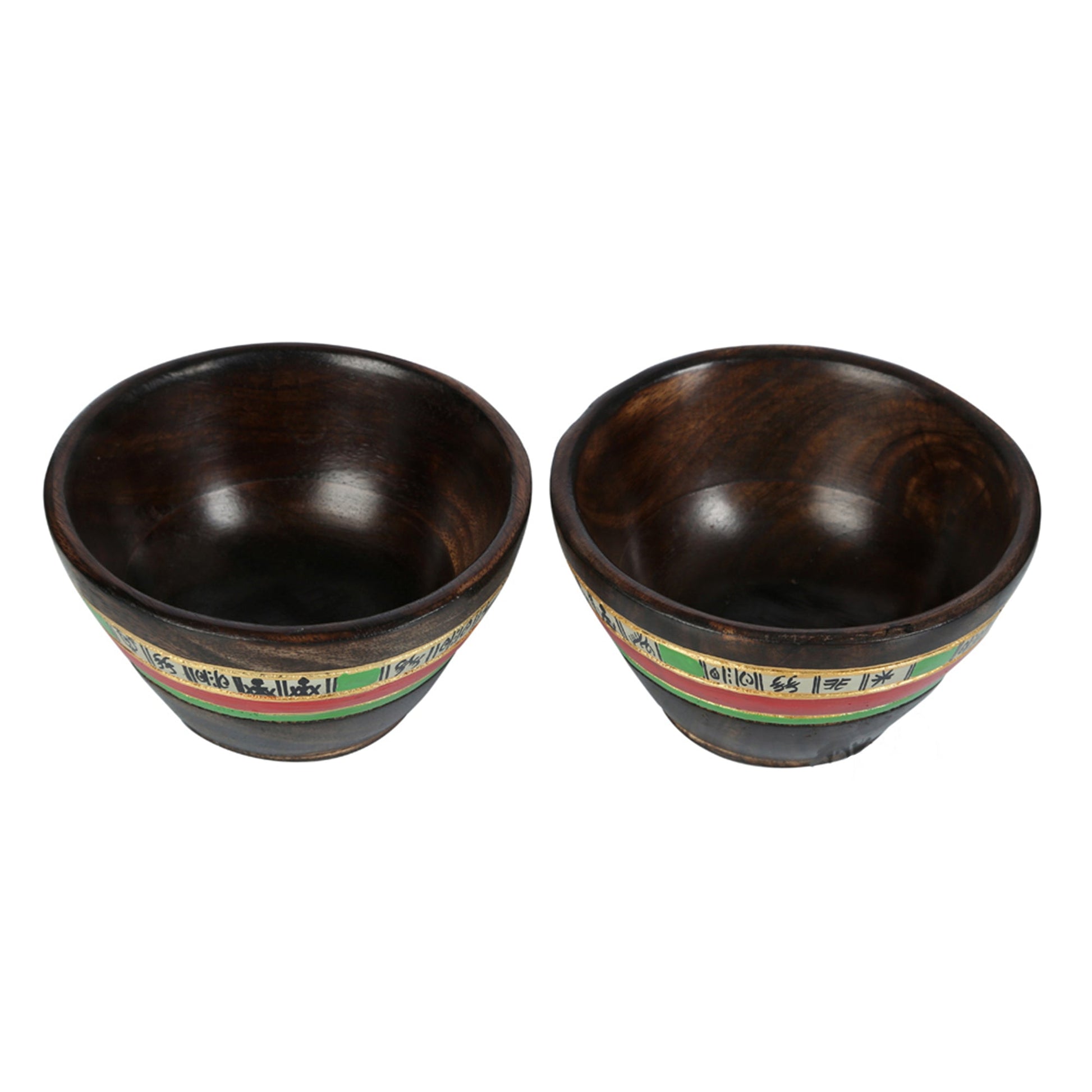 Brown - Bowls & Tray in Wood Hand-painted, Fish Handles So3 (11x5)