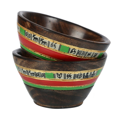 Brown - Bowls & Tray in Wood Hand-painted, Fish Handles So3 (11x5)