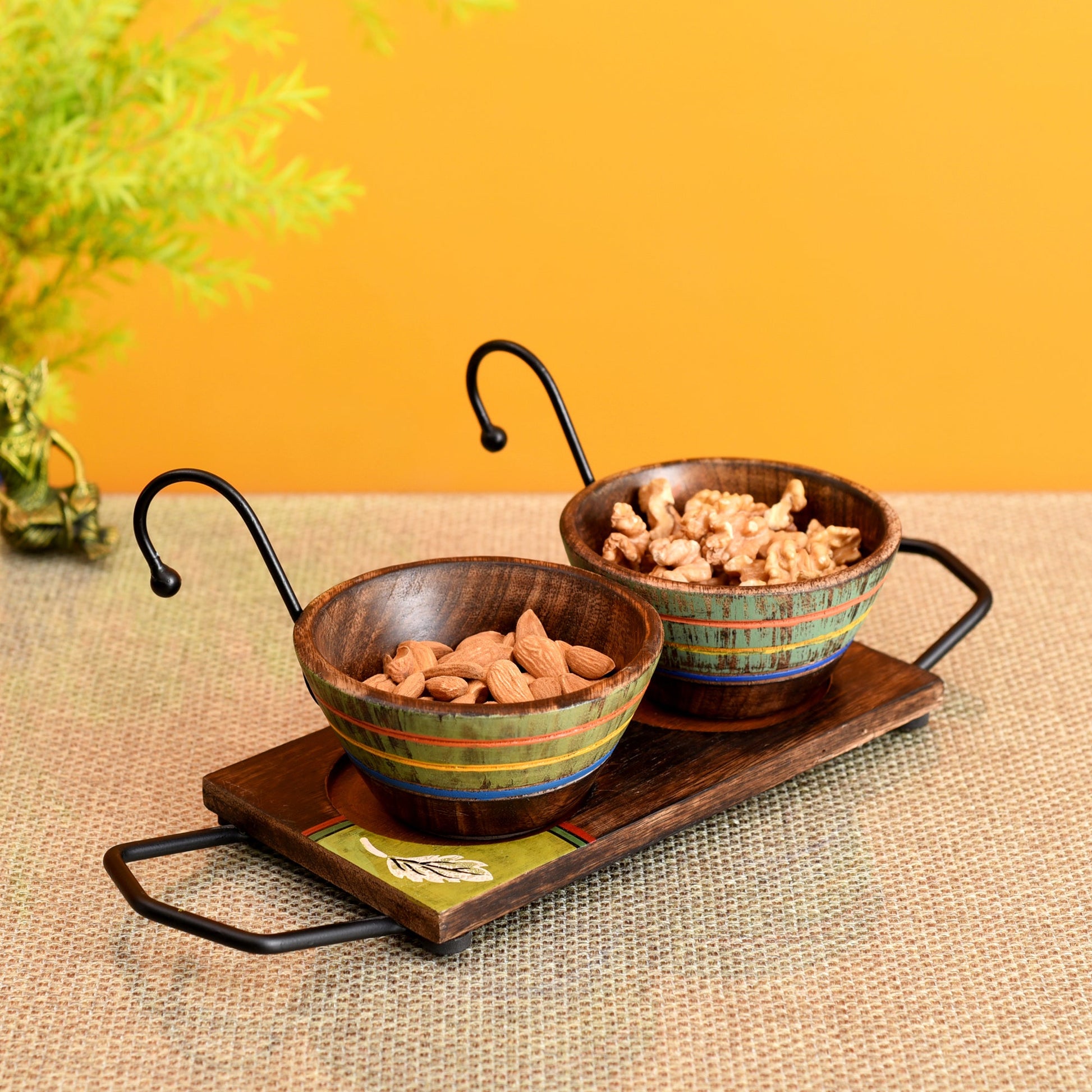 Brown - Hook-ed Snack Bowls So2 with rectangular Tray (small) (13.5x4.5x4.5)