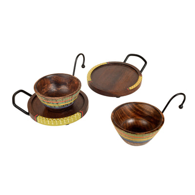 Brown - Hook-ed Snack Bowls with round Tray-Two Set (large) (7.5x6x4.5/7.5x6x4.5)