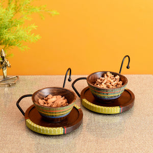Brown - Hook-ed Snack Bowls with round Tray-Two Set (large) (7.5x6x4.5/7.5x6x4.5)