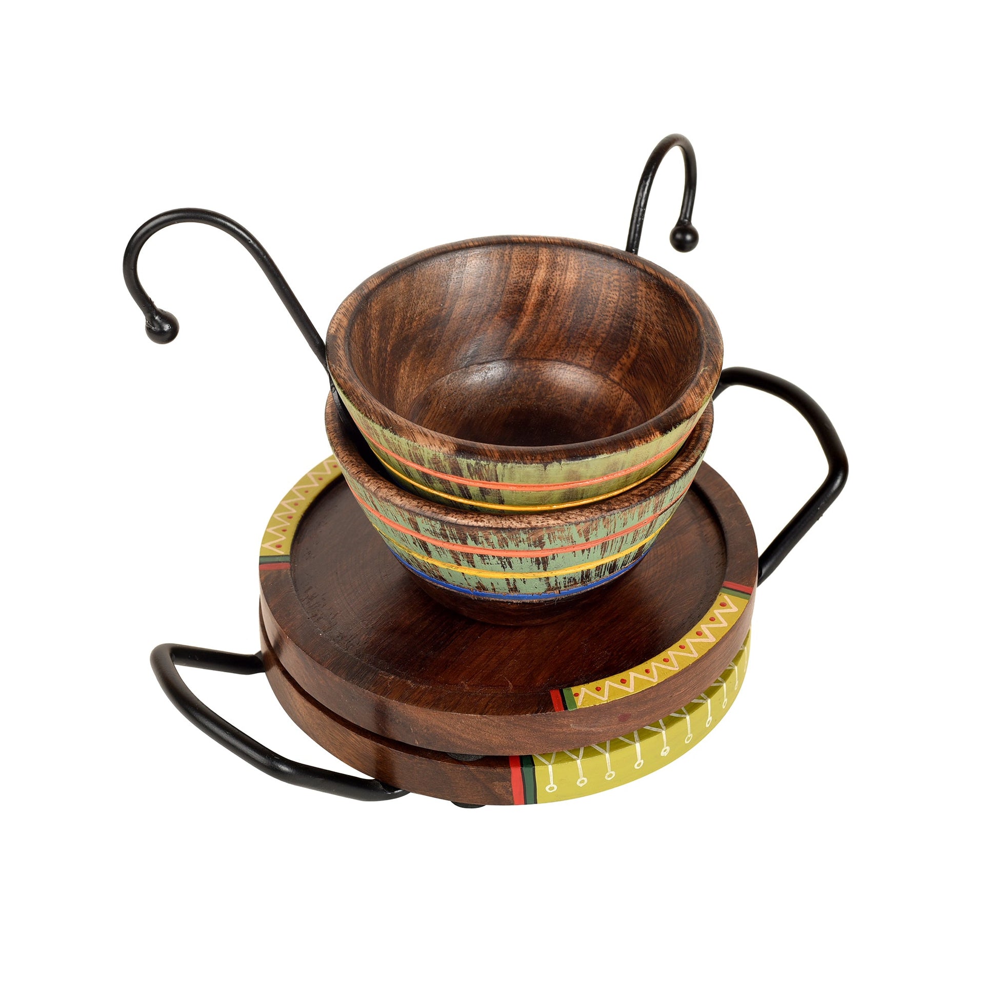 Brown - Hook-ed Snack Bowls with round Tray-Two Set (large) (7.5x6x4.5/7.5x6x4.5)