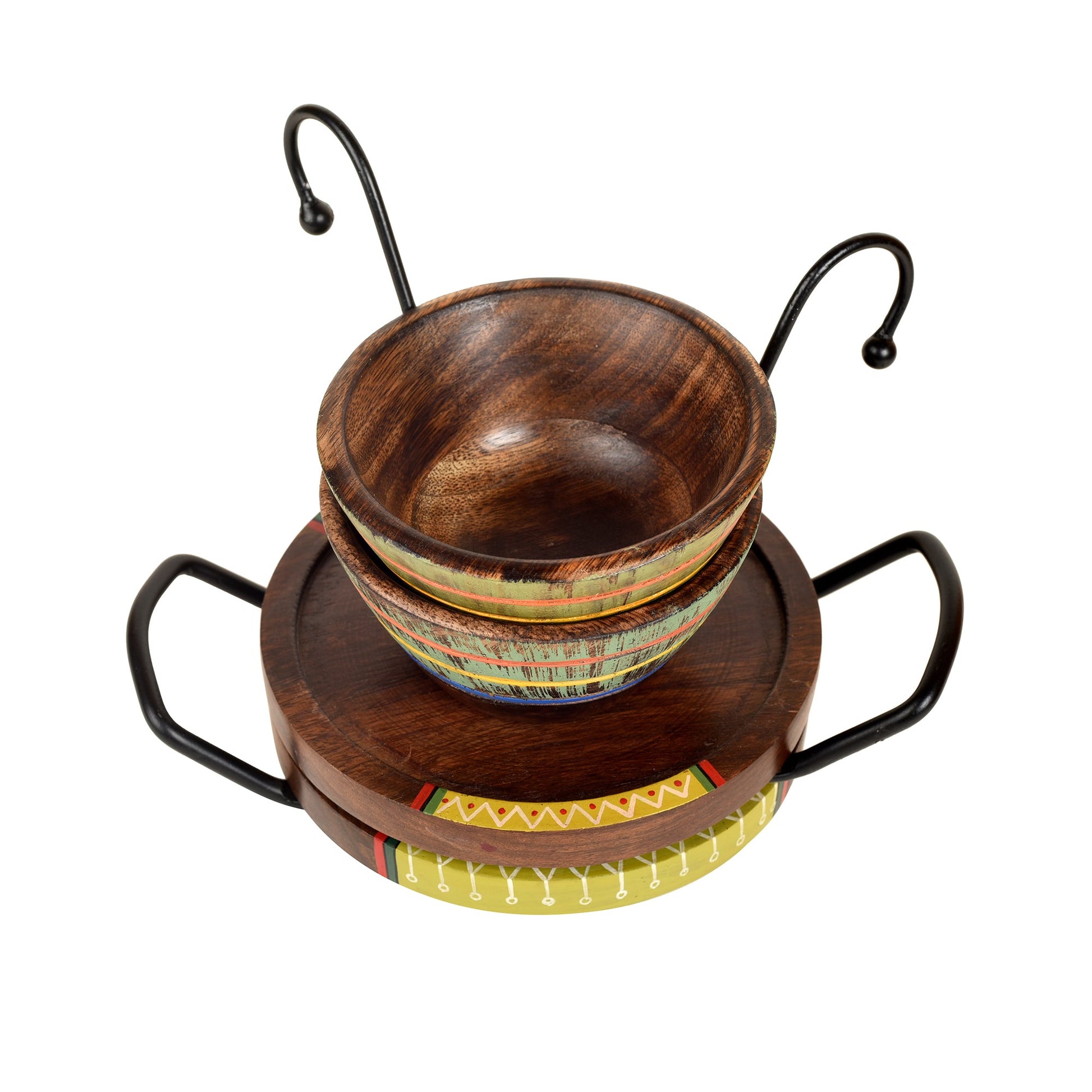 Brown - Hook-ed Snack Bowls with round Tray-Two Set (large) (7.5x6x4.5/7.5x6x4.5)