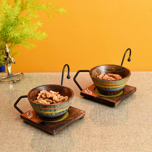 Brown - Hook-ed Snack Bowl with Square Tray Two Sets (6.5x4x4.5/6.5x4x4.5)