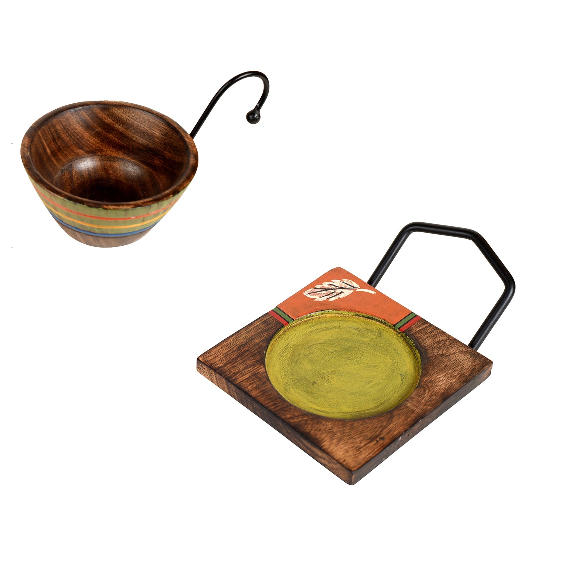 Brown - Hook-ed Snack Bowl with Square Tray Two Sets (6.5x4x4.5/6.5x4x4.5)